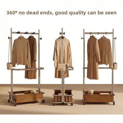 1 Piece Floor Standing Garment Rack For Home Use, Movable Clothes Hanger With Wheels, Minimalist Multi-Layer Storage Organizer For Bedroom Living Room Clothing Hanging And Daily Accessories Arrangemen