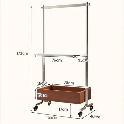1 Piece Floor Standing Garment Rack For Home Use, Movable Clothes Hanger With Wheels, Minimalist Multi-Layer Storage Organizer For Bedroom Living Room Clothing Hanging And Daily Accessories Arrangemen