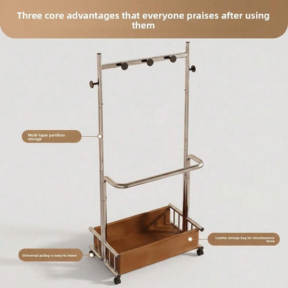 1 Piece Floor Standing Garment Rack For Home Use, Movable Clothes Hanger With Wheels, Minimalist Multi-Layer Storage Organizer For Bedroom Living Room Clothing Hanging And Daily Accessories Arrangemen