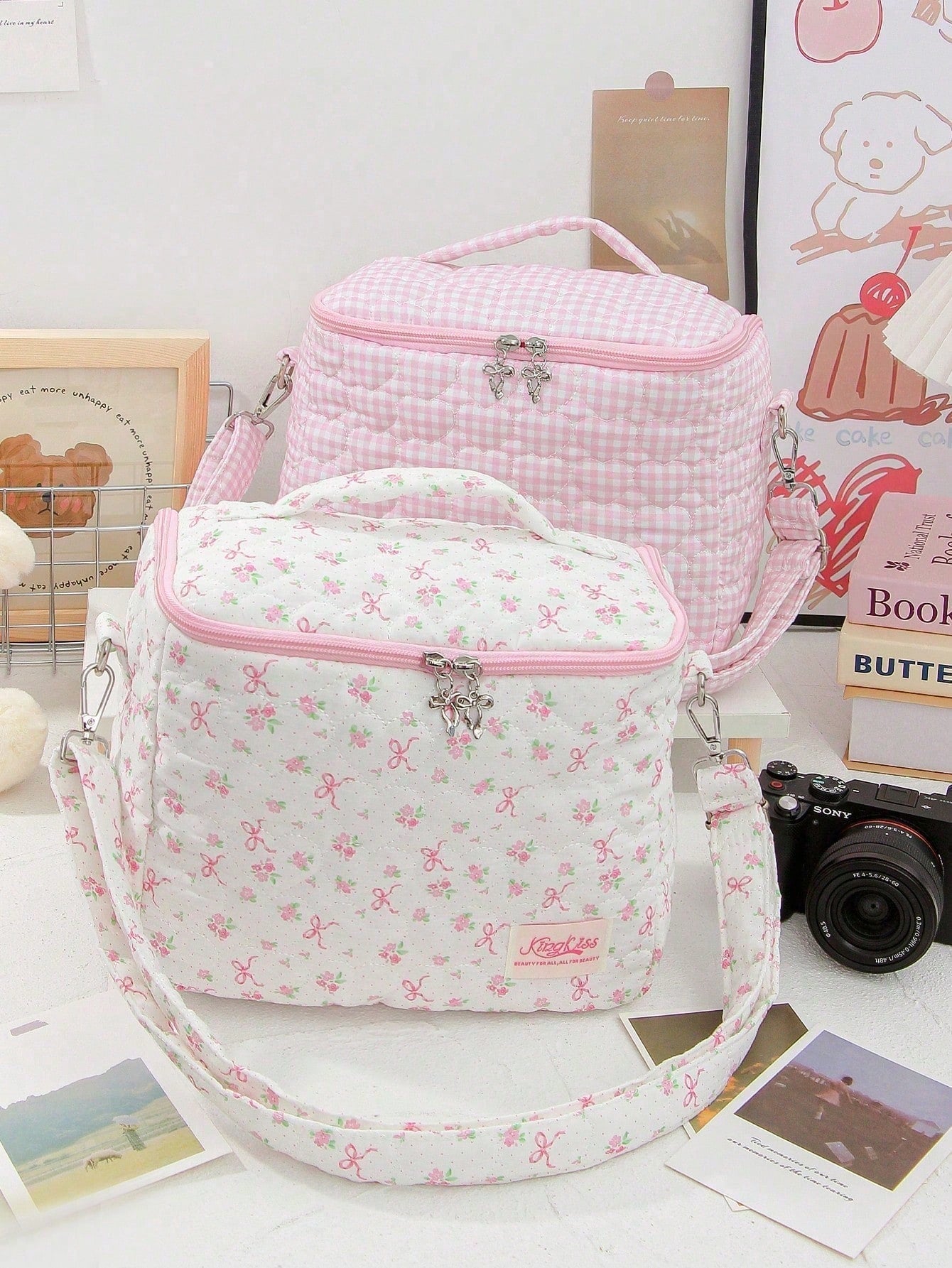 1 Piece Quilted Floral Camera Bag Digital Camera Bag Travel Camera Prot Anti-Shock Digital Camera Case Compatible Protector Travel Camera Lens Carry Case Professional DSLR/SLR/Mirrorless Camera Case W