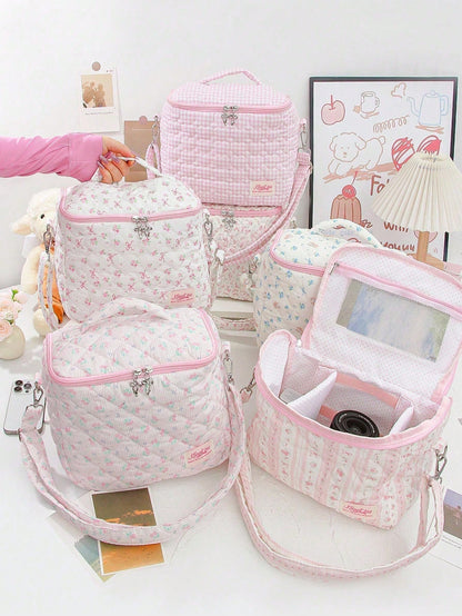 1 Piece Quilted Floral Camera Bag Digital Camera Bag Travel Camera Prot Anti-Shock Digital Camera Case Compatible Protector Travel Camera Lens Carry Case Professional DSLR/SLR/Mirrorless Camera Case W