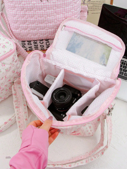 1 Piece Quilted Floral Camera Bag Digital Camera Bag Travel Camera Prot Anti-Shock Digital Camera Case Compatible Protector Travel Camera Lens Carry Case Professional DSLR/SLR/Mirrorless Camera Case W