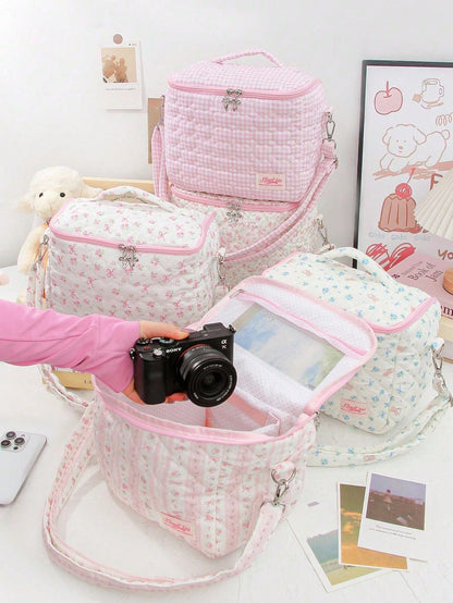 1 Piece Quilted Floral Camera Bag Digital Camera Bag Travel Camera Prot Anti-Shock Digital Camera Case Compatible Protector Travel Camera Lens Carry Case Professional DSLR/SLR/Mirrorless Camera Case W
