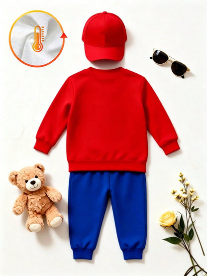 1 Random Set,Baby Boys Superhero Spider Web Print Color Block Sweatshirt Set Fall Cute Red Blue Letter Ribbed Cuffs Long Sleeve School Outfits