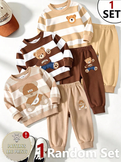 1 Random Set,Baby Boys Superhero Spider Web Print Color Block Sweatshirt Set Fall Cute Red Blue Letter Ribbed Cuffs Long Sleeve School Outfits