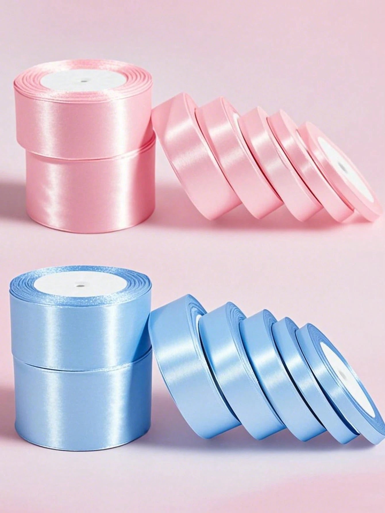 1 Roll 22m Long Handmade Rose Satin Ribbon In Pink Or Blue, 22m Long Polyester Packaging Ribbon, Suitable For Baby Shower, Home Decor, Scene Decoration, Theme Party Decoration