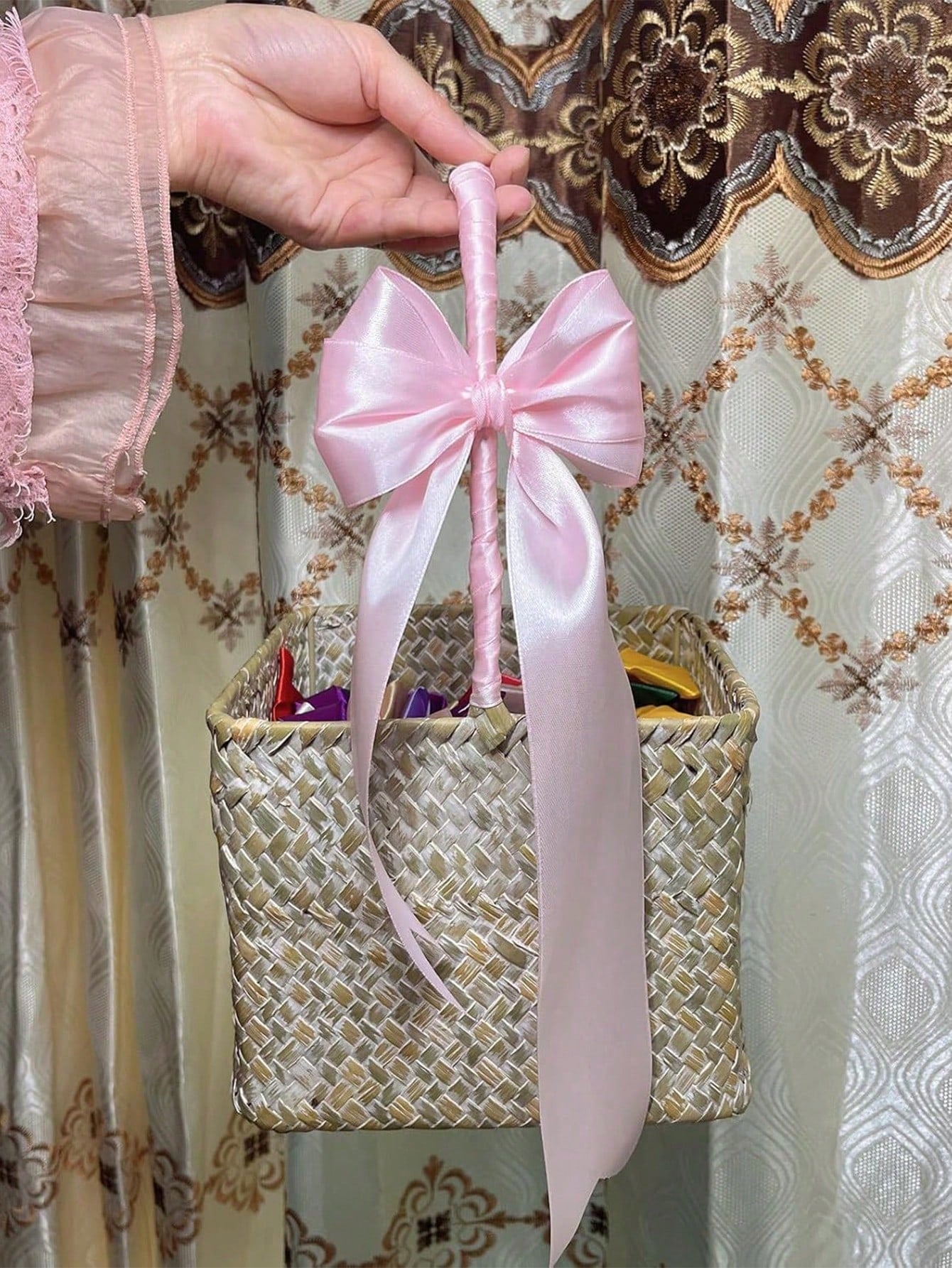 1 Roll 22m Long Handmade Rose Satin Ribbon In Pink Or Blue, 22m Long Polyester Packaging Ribbon, Suitable For Baby Shower, Home Decor, Scene Decoration, Theme Party Decoration
