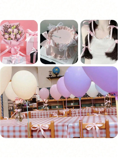 1 Roll 22m Long Handmade Rose Satin Ribbon In Pink Or Blue, 22m Long Polyester Packaging Ribbon, Suitable For Baby Shower, Home Decor, Scene Decoration, Theme Party Decoration