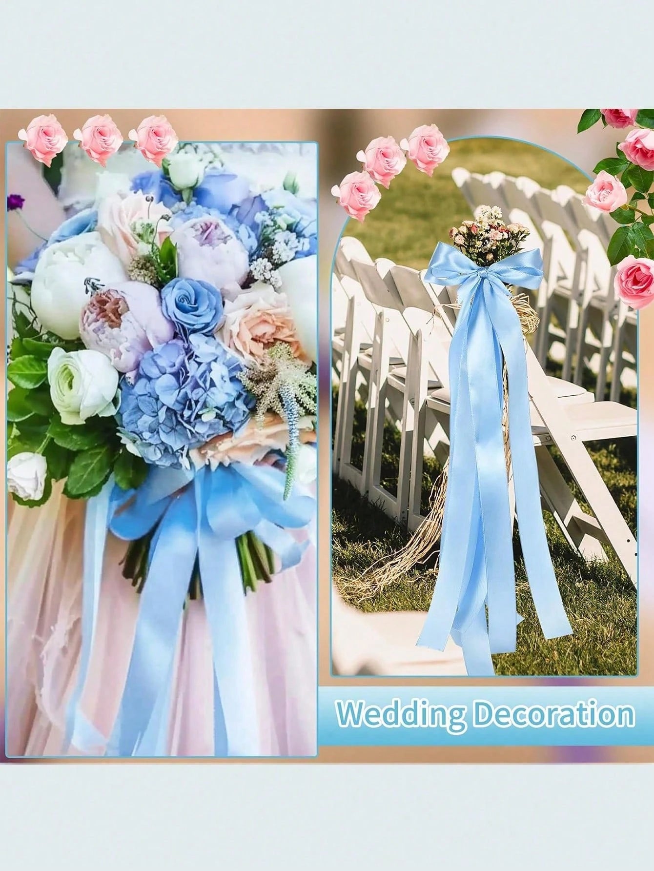 1 Roll 22m Long Handmade Rose Satin Ribbon In Pink Or Blue, 22m Long Polyester Packaging Ribbon, Suitable For Baby Shower, Home Decor, Scene Decoration, Theme Party Decoration