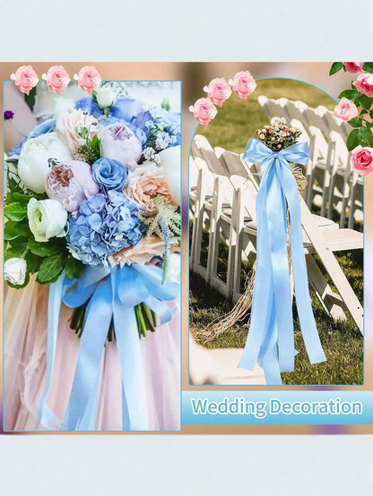 1 Roll 22m Long Handmade Rose Satin Ribbon In Pink Or Blue, 22m Long Polyester Packaging Ribbon, Suitable For Baby Shower, Home Decor, Scene Decoration, Theme Party Decoration