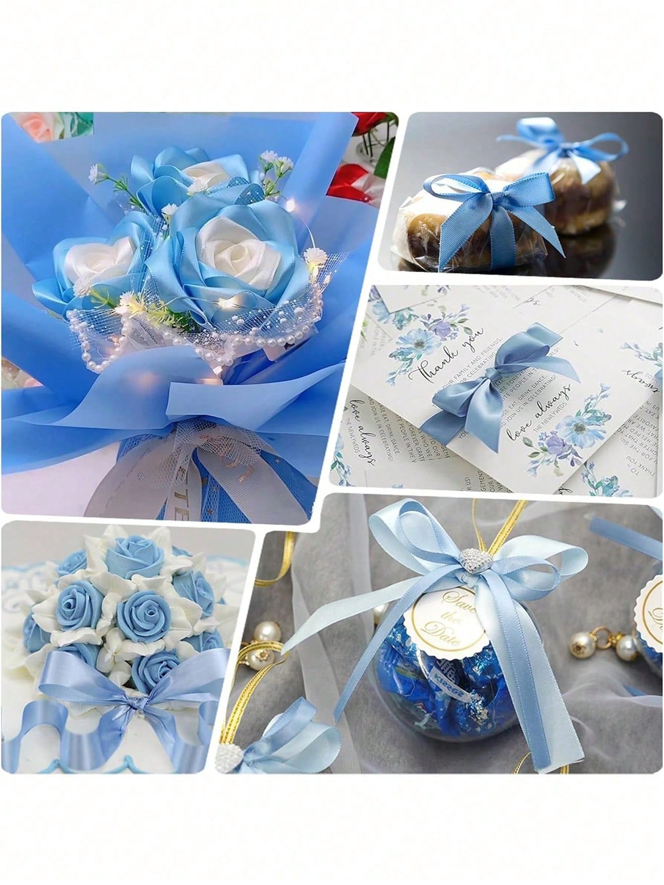 1 Roll 22m Long Handmade Rose Satin Ribbon In Pink Or Blue, 22m Long Polyester Packaging Ribbon, Suitable For Baby Shower, Home Decor, Scene Decoration, Theme Party Decoration