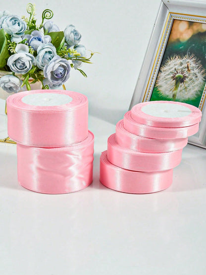 1 Roll 22m Long Handmade Rose Satin Ribbon In Pink Or Blue, 22m Long Polyester Packaging Ribbon, Suitable For Baby Shower, Home Decor, Scene Decoration, Theme Party Decoration