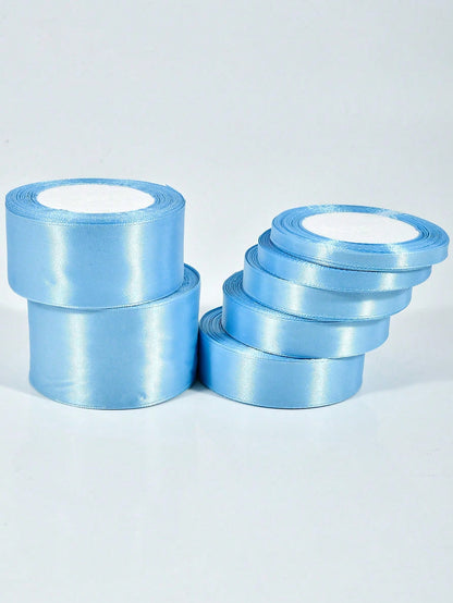 1 Roll 22m Long Handmade Rose Satin Ribbon In Pink Or Blue, 22m Long Polyester Packaging Ribbon, Suitable For Baby Shower, Home Decor, Scene Decoration, Theme Party Decoration