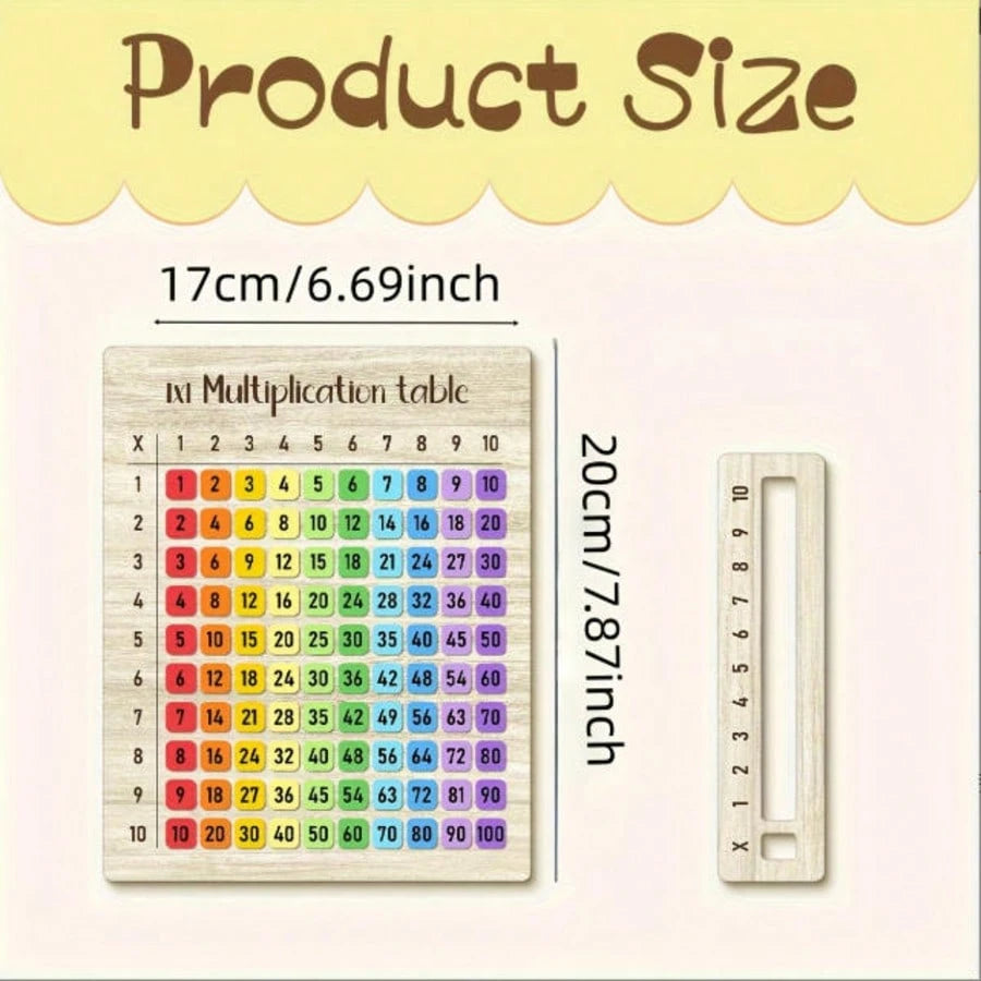 1 Set Multiplication Table, Suitable For Math Courses And Back-To-School Gifts. Multifunctional Handicraft| Natural Material Design, Suitable For Family Gatherings. 2D Flat 1x1 Multiplication Table C