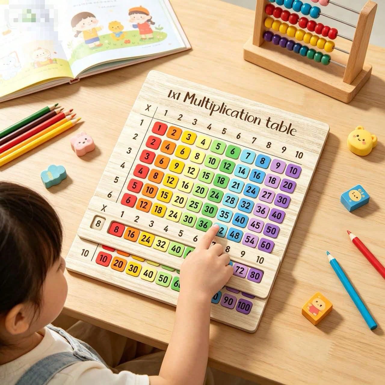 1 Set Multiplication Table, Suitable For Math Courses And Back-To-School Gifts. Multifunctional Handicraft| Natural Material Design, Suitable For Family Gatherings. 2D Flat 1x1 Multiplication Table C