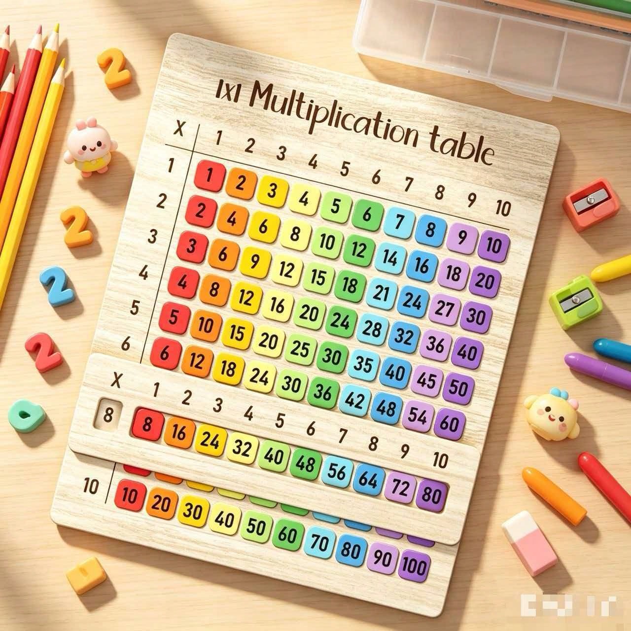 1 Set Multiplication Table, Suitable For Math Courses And Back-To-School Gifts. Multifunctional Handicraft| Natural Material Design, Suitable For Family Gatherings. 2D Flat 1x1 Multiplication Table C