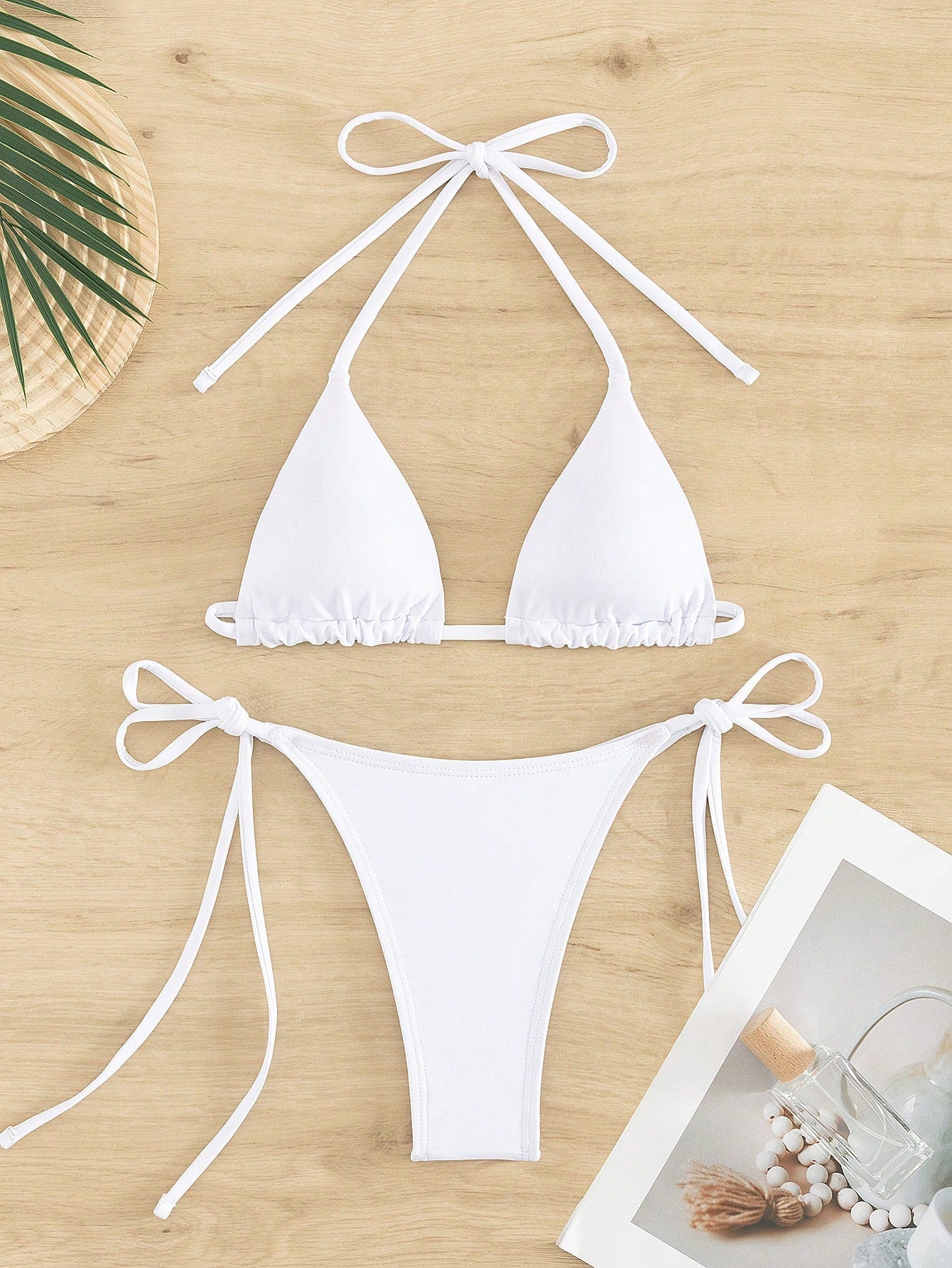 1 Set Solid Color Sexy Bikini Swimwear, Beach Vacation Summer Swimwear White Elegant, High Waisted