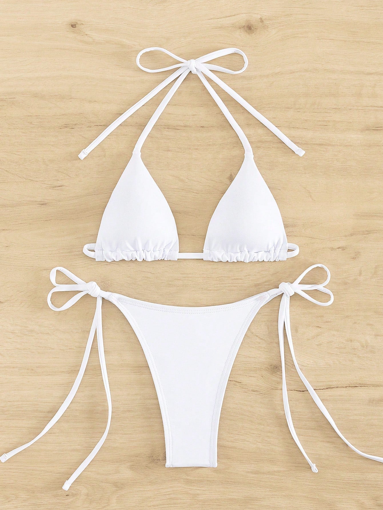 1 Set Solid Color Sexy Bikini Swimwear, Beach Vacation Summer Swimwear White Elegant, High Waisted