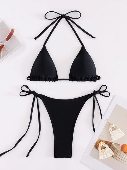 1 Set Solid Color Sexy Bikini Swimwear, Beach Vacation Summer Swimwear White Elegant, High Waisted