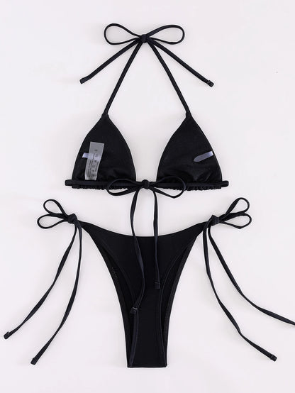1 Set Solid Color Sexy Bikini Swimwear, Beach Vacation Summer Swimwear White Elegant, High Waisted