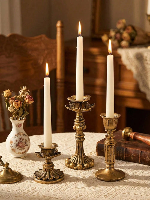 1 Set Vintage French Antique Candlestick/Candle Holder, High-End Home Art Candle Holder Base, Candlelight Dinner Decoration, Table Decoration, Desk Decoration, Create Romantic Atmosphere, Patio Decora
