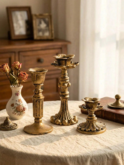 1 Set Vintage French Antique Candlestick/Candle Holder, High-End Home Art Candle Holder Base, Candlelight Dinner Decoration, Table Decoration, Desk Decoration, Create Romantic Atmosphere, Patio Decora