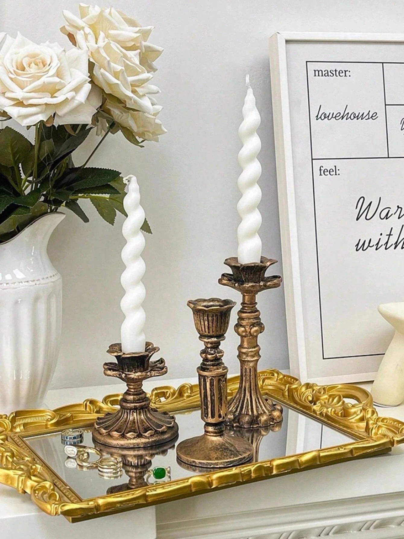 1 Set Vintage French Antique Candlestick/Candle Holder, High-End Home Art Candle Holder Base, Candlelight Dinner Decoration, Table Decoration, Desk Decoration, Create Romantic Atmosphere, Patio Decora