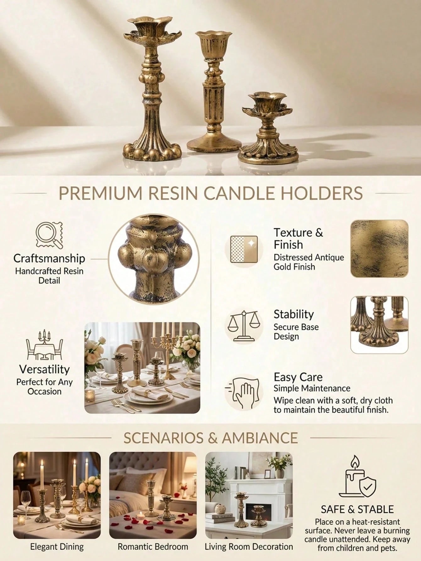 1 Set Vintage French Antique Candlestick/Candle Holder, High-End Home Art Candle Holder Base, Candlelight Dinner Decoration, Table Decoration, Desk Decoration, Create Romantic Atmosphere, Patio Decora