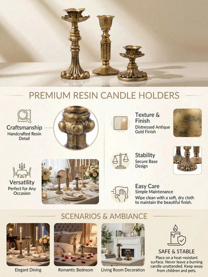 1 Set Vintage French Antique Candlestick/Candle Holder, High-End Home Art Candle Holder Base, Candlelight Dinner Decoration, Table Decoration, Desk Decoration, Create Romantic Atmosphere, Patio Decora