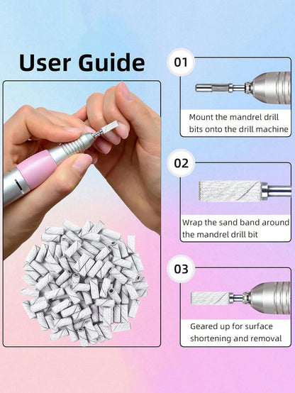 100/200Pcs/Box With Mini Mandrel Nail Art 3mm Mini Grinding Sand Ring Bands(80# 120# 180# 240#)Electric Grinding Machine Nail Grinding Head Manicure Accessories Tools Dead Skin Remover