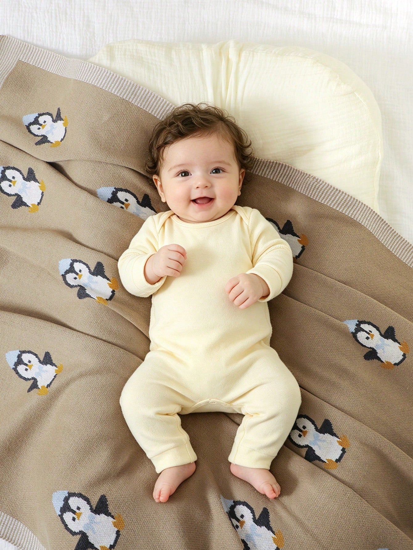 100% Cotton Baby Blanket, Cute Penguin Knitted Infant Stroller Blanket, Newborn Baby Air Conditioning Cover Quilt