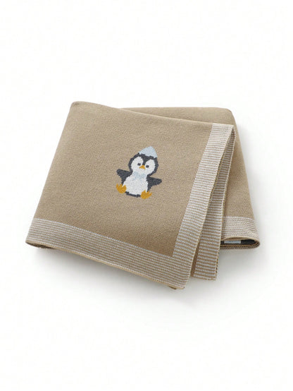 100% Cotton Baby Blanket, Cute Penguin Knitted Infant Stroller Blanket, Newborn Baby Air Conditioning Cover Quilt