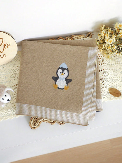 100% Cotton Baby Blanket, Cute Penguin Knitted Infant Stroller Blanket, Newborn Baby Air Conditioning Cover Quilt