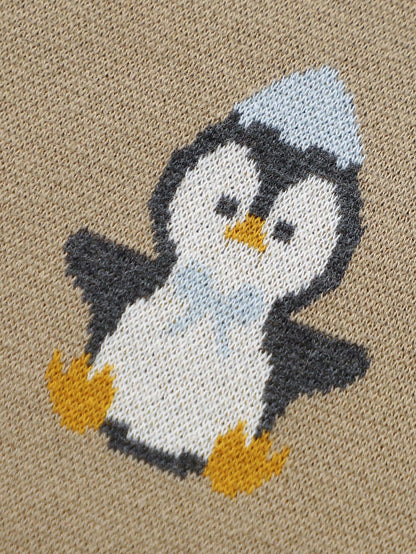 100% Cotton Baby Blanket, Cute Penguin Knitted Infant Stroller Blanket, Newborn Baby Air Conditioning Cover Quilt