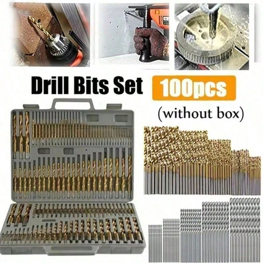 100-Piece Premium Titanium Coated Drill Bit Set- HSS High Speed Steel Construction For Wood/Metal/Plastic| Essential Power Tool Accessories Kit For DIY Projects & Professional Home Improvement