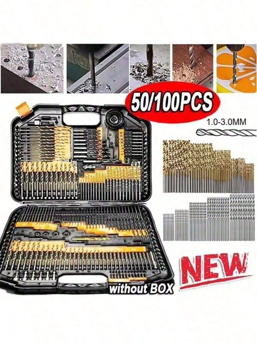 100-Piece Premium Titanium Coated Drill Bit Set- HSS High Speed Steel Construction For Wood/Metal/Plastic| Essential Power Tool Accessories Kit For DIY Projects & Professional Home Improvement