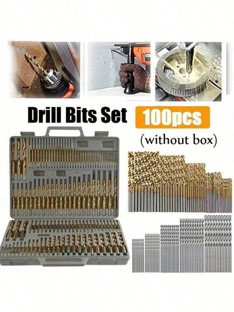 100-Piece Premium Titanium Coated Drill Bit Set- HSS High Speed Steel Construction For Wood/Metal/Plastic| Essential Power Tool Accessories Kit For DIY Projects & Professional Home Improvement