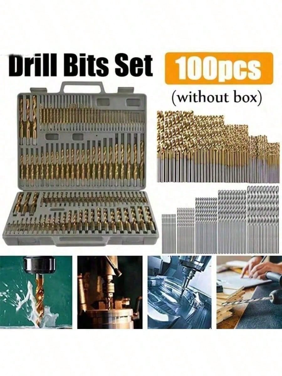 100-Piece Premium Titanium Coated Drill Bit Set- HSS High Speed Steel Construction For Wood/Metal/Plastic| Essential Power Tool Accessories Kit For DIY Projects & Professional Home Improvement