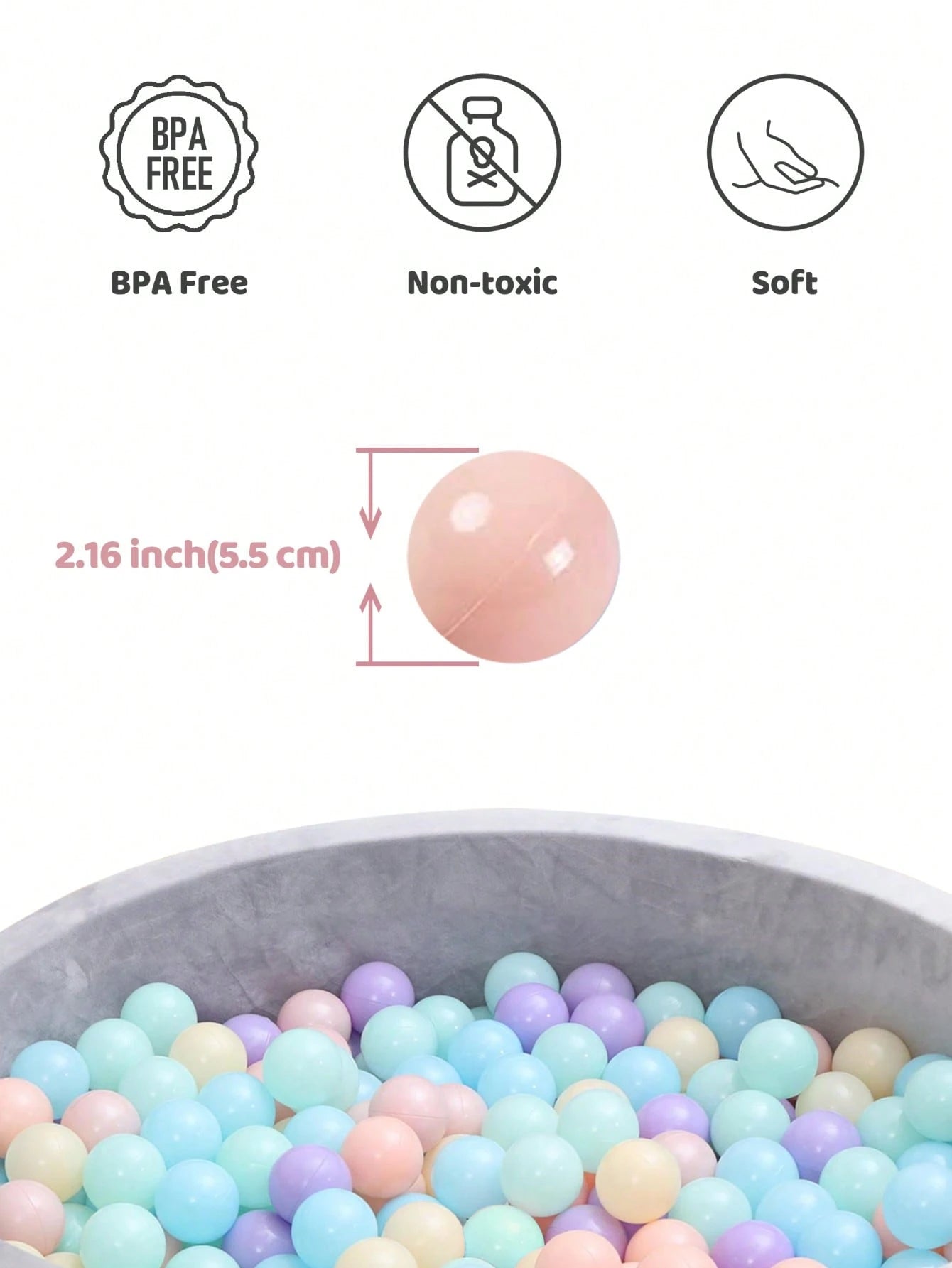 100pcs Ball Pit Balls For Toddlers, Crush Proof Plastic Balls For Ball Pit, 2.16 Inch Baby Pit Balls For Playpen Pool Birthday Party Decoration