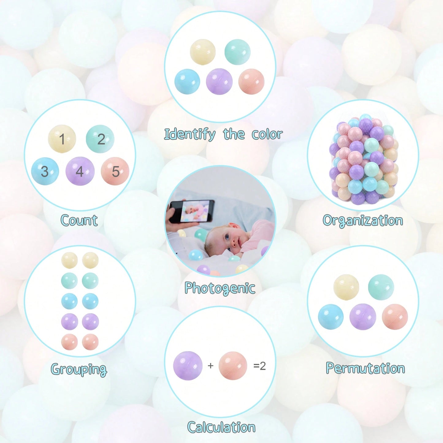 100pcs Ball Pit Balls For Toddlers, Crush Proof Plastic Balls For Ball Pit, 2.16 Inch Baby Pit Balls For Playpen Pool Birthday Party Decoration