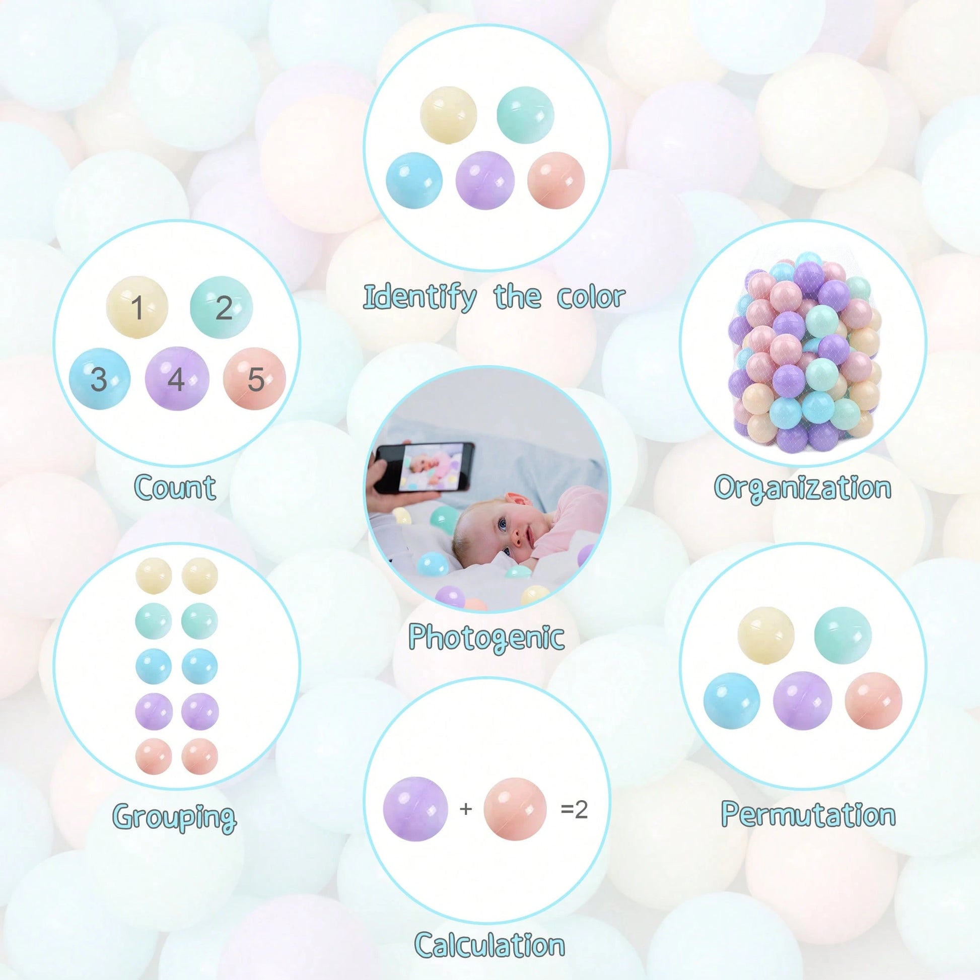 100pcs Ball Pit Balls For Toddlers, Crush Proof Plastic Balls For Ball Pit, 2.16 Inch Baby Pit Balls For Playpen Pool Birthday Party Decoration