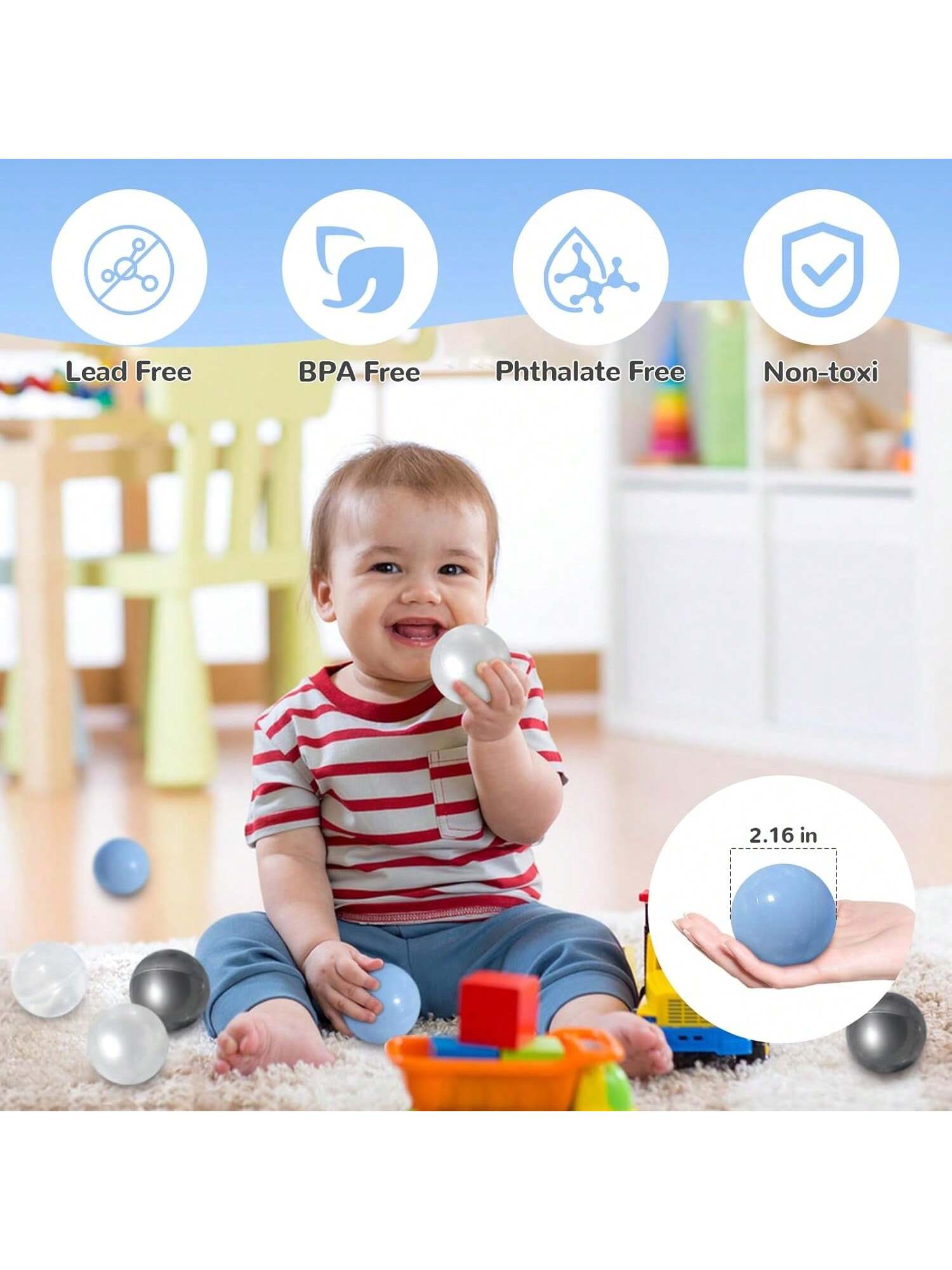100pcs Ball Pit Balls For Toddlers, Crush Proof Plastic Balls For Ball Pit, 2.16 Inch Baby Pit Balls For Playpen Pool Birthday Party Decoration