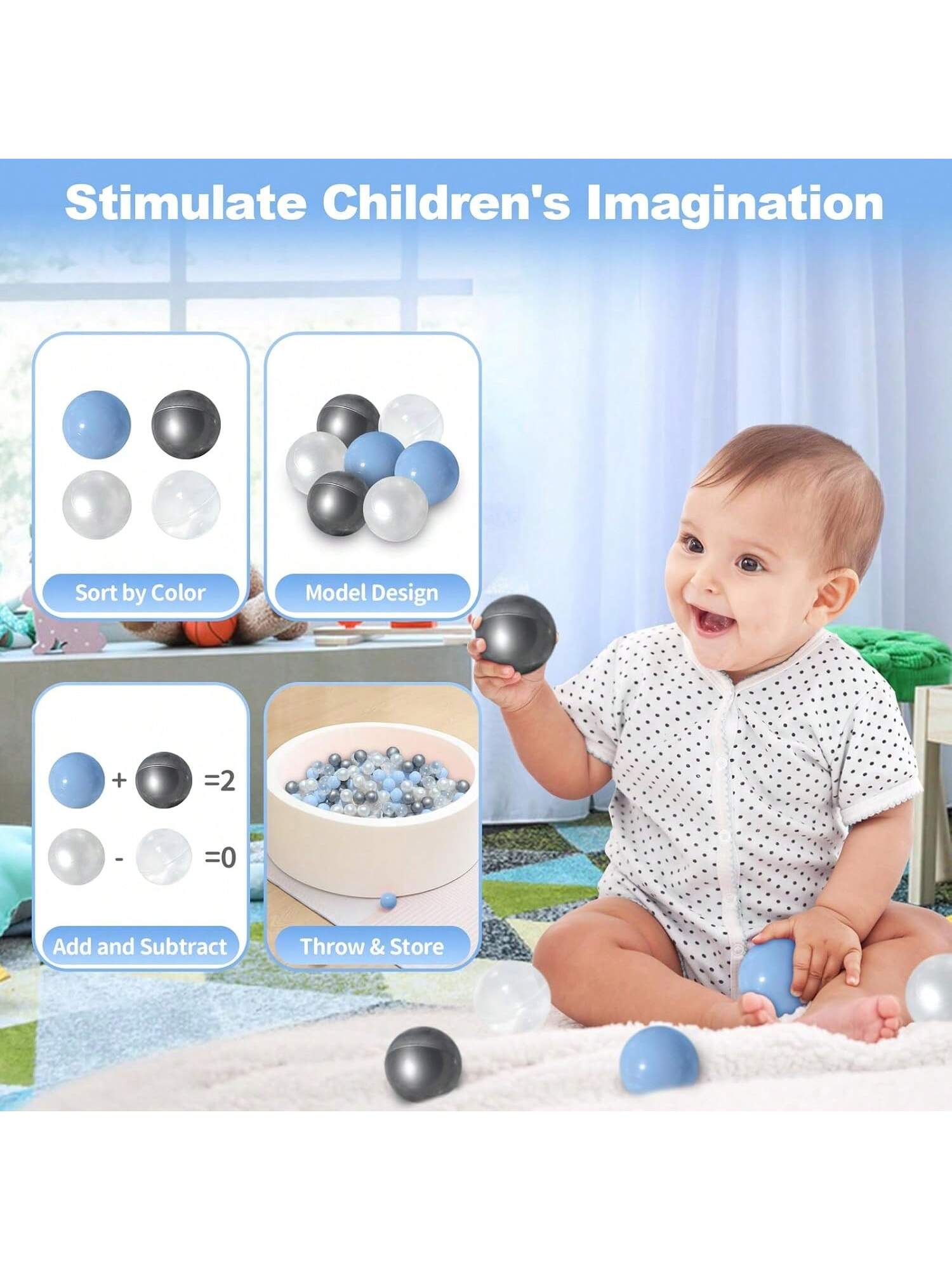 100pcs Ball Pit Balls For Toddlers, Crush Proof Plastic Balls For Ball Pit, 2.16 Inch Baby Pit Balls For Playpen Pool Birthday Party Decoration