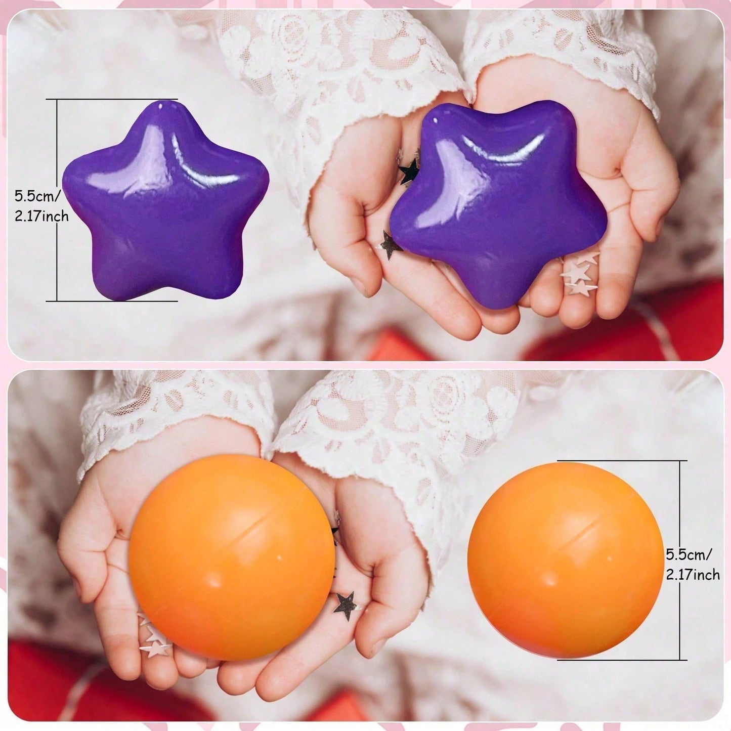100pcs Star & Round Plastic Ball Pit Balls 5.5cm, Colorful Soft Ocean Balls For Kids Play Tent & Pool, Baby Sensory Toys & Party Decor.
