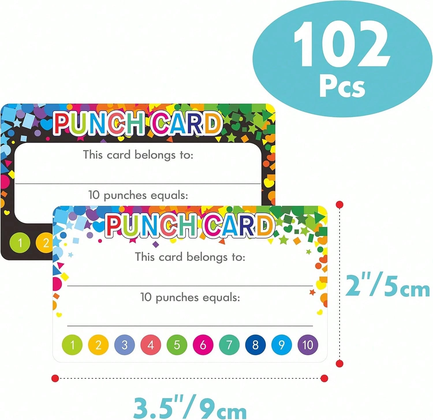 102 PCS Punch Cards, Incentive Reward Card Student Awards Loyalty Cards For Business, Classroom, Kids Behavior, Students, Teachers, 35 X 2, 2 Styles