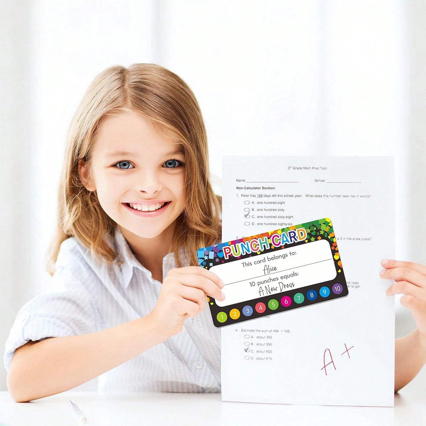 102 PCS Punch Cards, Incentive Reward Card Student Awards Loyalty Cards For Business, Classroom, Kids Behavior, Students, Teachers, 35 X 2, 2 Styles