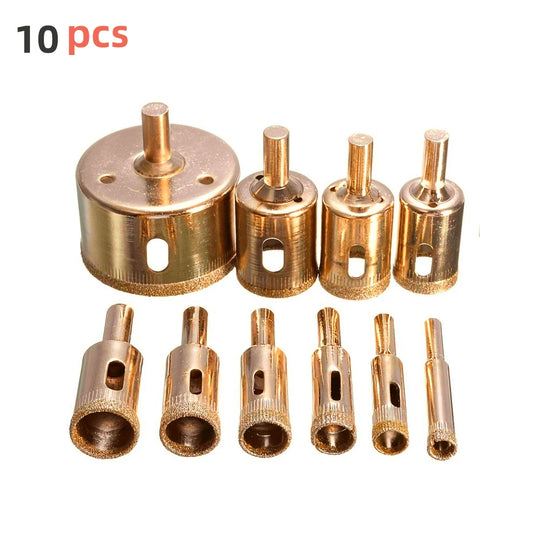 10pcs Diamond Drill Bit Set, 3mm-50mm Coated Round Hole Saws For Tile, Marble, Glass, Ceramic