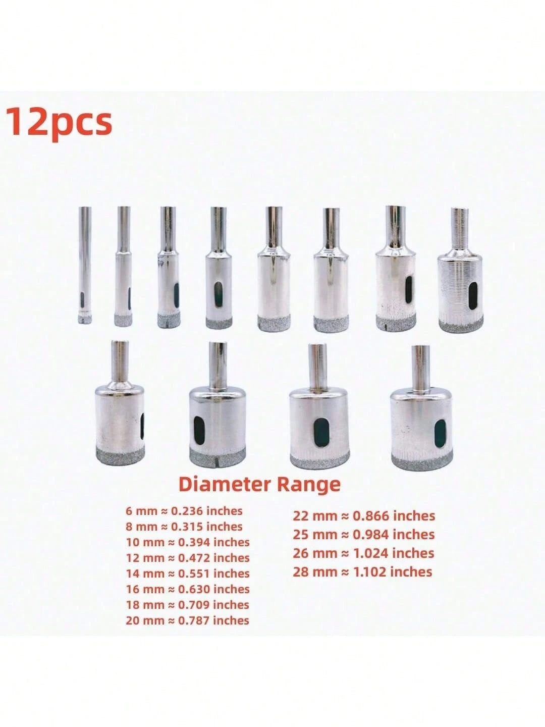 10pcs Diamond Drill Bit Set, 3mm-50mm Coated Round Hole Saws For Tile, Marble, Glass, Ceramic