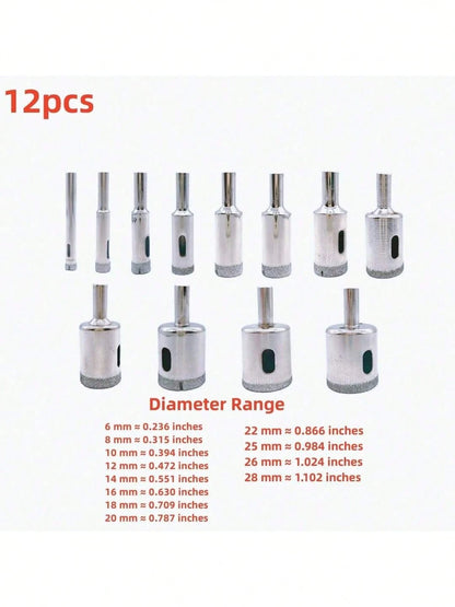 10pcs Diamond Drill Bit Set, 3mm-50mm Coated Round Hole Saws For Tile, Marble, Glass, Ceramic