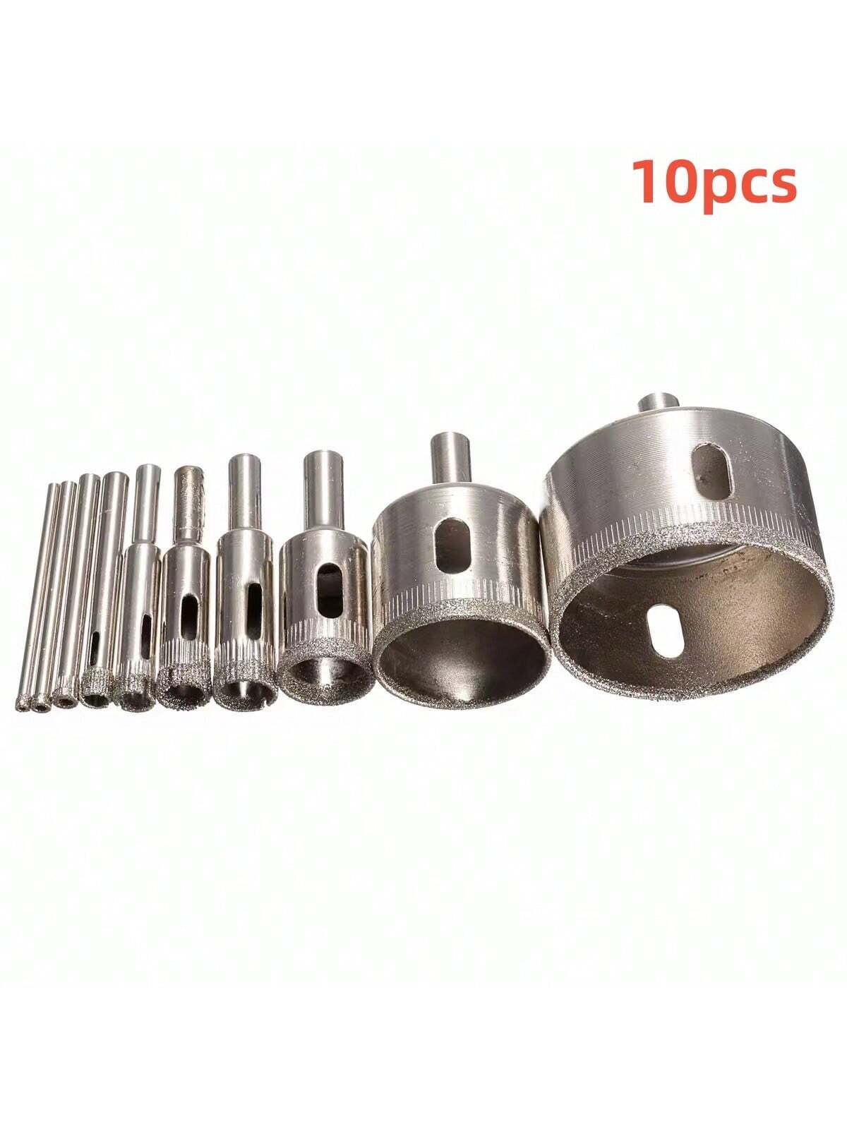 10pcs Diamond Drill Bit Set, 3mm-50mm Coated Round Hole Saws For Tile, Marble, Glass, Ceramic
